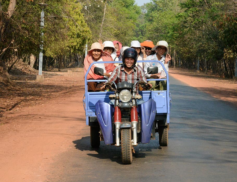 Kambodža, khmer, koloběžka, Asie, Dovolená, lidé, motocykl, řízení, přeprava, pozemního vozidla, muži
