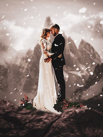 love, couple, winter, romance, people, wedding, kiss, romantic, man, mountain, woman