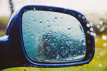mirror, window, raining, wet, rain drops, car, automotive