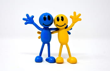 yellow, blue, smiley, stick, man figures, friendship, joy, smilies, happy, friends, together
