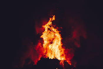 oheň a stromy, oheň, fotografie, plamen, táborák, temný, noc, teplo, hořící, teplota - teplota, nikdo