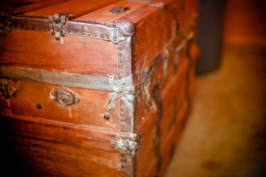 brown wooden trunk, wooden box, treasure box, chest, storage, closed, treasure, container, wooden