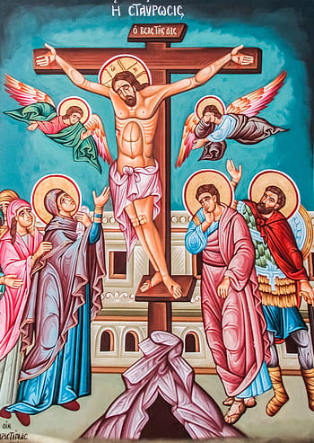 ukřižování, malování, ikonografie, Ježíš Kristus, ortodoxní, křesťanství, kostel, aiaia triada, paralimni, Kypr