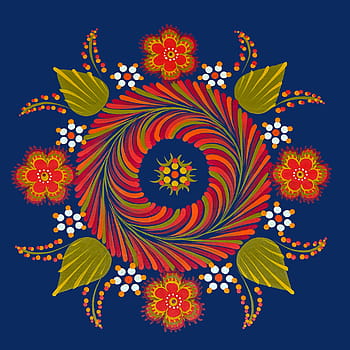 Červené, zelená, květinové ilustrace, maďarský, mandala, květ, Květina květinové maďarské mandaly, dekorace, retro, list, rám
