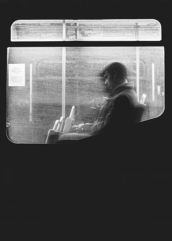 greyscale painting, man, train, black, white, people, guy, black and white, sitting, alone, sad