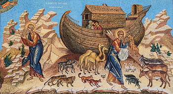 hnědý, modrý, Noe, malování archy, Noemova archa, mozaika, ikonografie, ruské církve, náboženství, ortodoxní, tamassos biskup