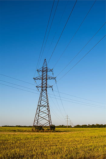 torre di trasmissione, campo d'erba, nero, acciaio, pilone, verde, erba, campo, giorno, linee elettriche, i campi