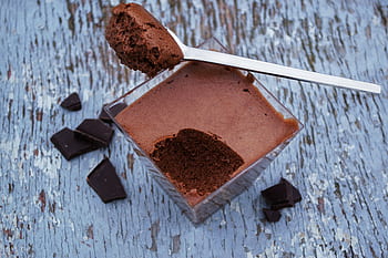 csokoládémousse, élelmiszer, desszert, ínyenc édességek, szabadtéri, falatozás, édes, cukor, kanál, finom, ízletes