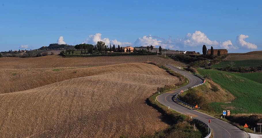aereo, fotografia, strada, campo, val d'arbia, siena, Toscana, Italia, paesaggio
