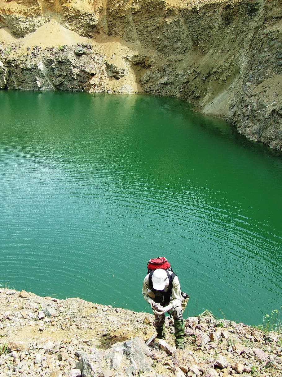 oklahoma city, mátra mountains, geologist, rock, nature, mine, lake, water, blue-green, cliff, outdoors
