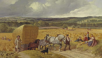 man, standing, horses painting, John Herring, Artistic, Painting, art, oil on canvas, artistry, landscape, sky