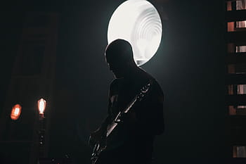 man, holding, electric, guitar, people, band, concert, performance, music, sound, dark