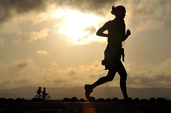 silhouette photo, person jogging, running, runner, long distance, fitness, female, cross country, desert, athlete, endurance