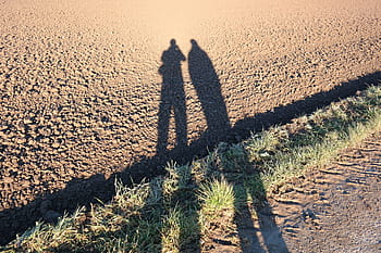 shadow, two, people, standing, green, grass, brown, ground, daytime, shadow play, personal