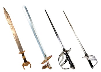 four assorted swords, swords, sword, battle, steel arms, blade, handle, steel, sharp, hobby, collection