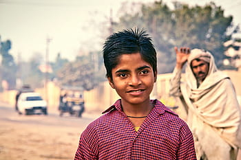 boy, wearing, red, white, plaid, dress shirt, indian, child, male, asian, ethnic