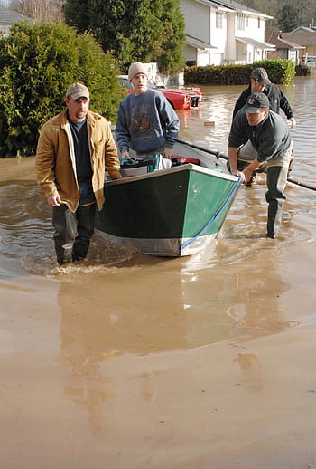 2007, flooding, Vernonia, Oregon, air force, canoe, photos, Natural disaster, people, public domain, rescue workers