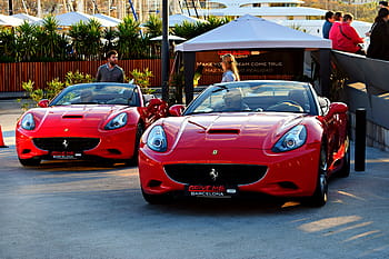 две, червен, Maserati, сгъваем, купе, паркиран, хора, автомобили, червена кола, раса, лукс