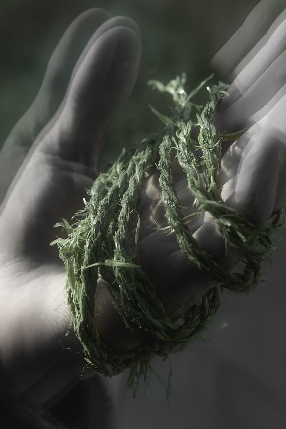 mano, verde, stringa, corda, belle Arti, monocromatico