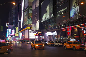taxi, passing, buildings, passing on, times square, street, new, york, city, cab, travel