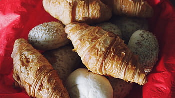 Brot, Sesamsamen, rot, Textil-, vier, Croissants, Container, Gebäck, Kekse, Backen, Frühstück