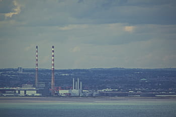 zobrazení na šířku, přístav, fotografie, beton, budova, během dne, průmyslový, továrny, komíny, Pohled, voda