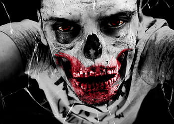 selektivní, barevné fotografie, muž, krvavý, kostra tvář umění, zombie, hrůza, nemrtvý, netvor, kost, smrt