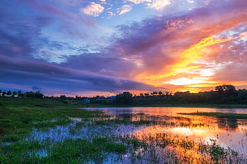 tramonto, paesaggi, crepuscolo, pomeriggio, lago, cielo, colorato, luce del sole, drammatico, sfondo, mare