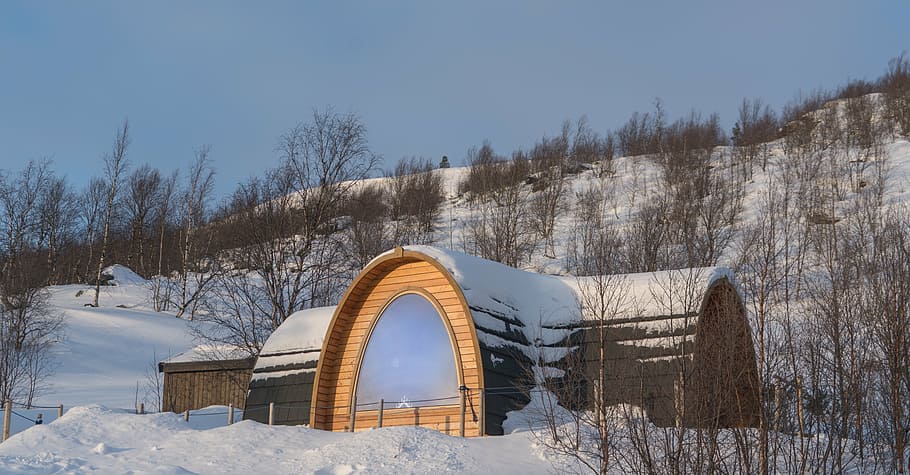 Norsko, kirkenes, snowhotel, lyžařský obchod, srub, Příroda, venku, nebe, mraky, hory, sníh