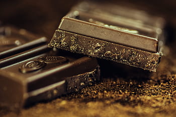 macro shot, gold-colored ornament, chocolate, dark, coffee, confiserie, dark chocolate, chocolatier, coffee powder, gourmet, dessert