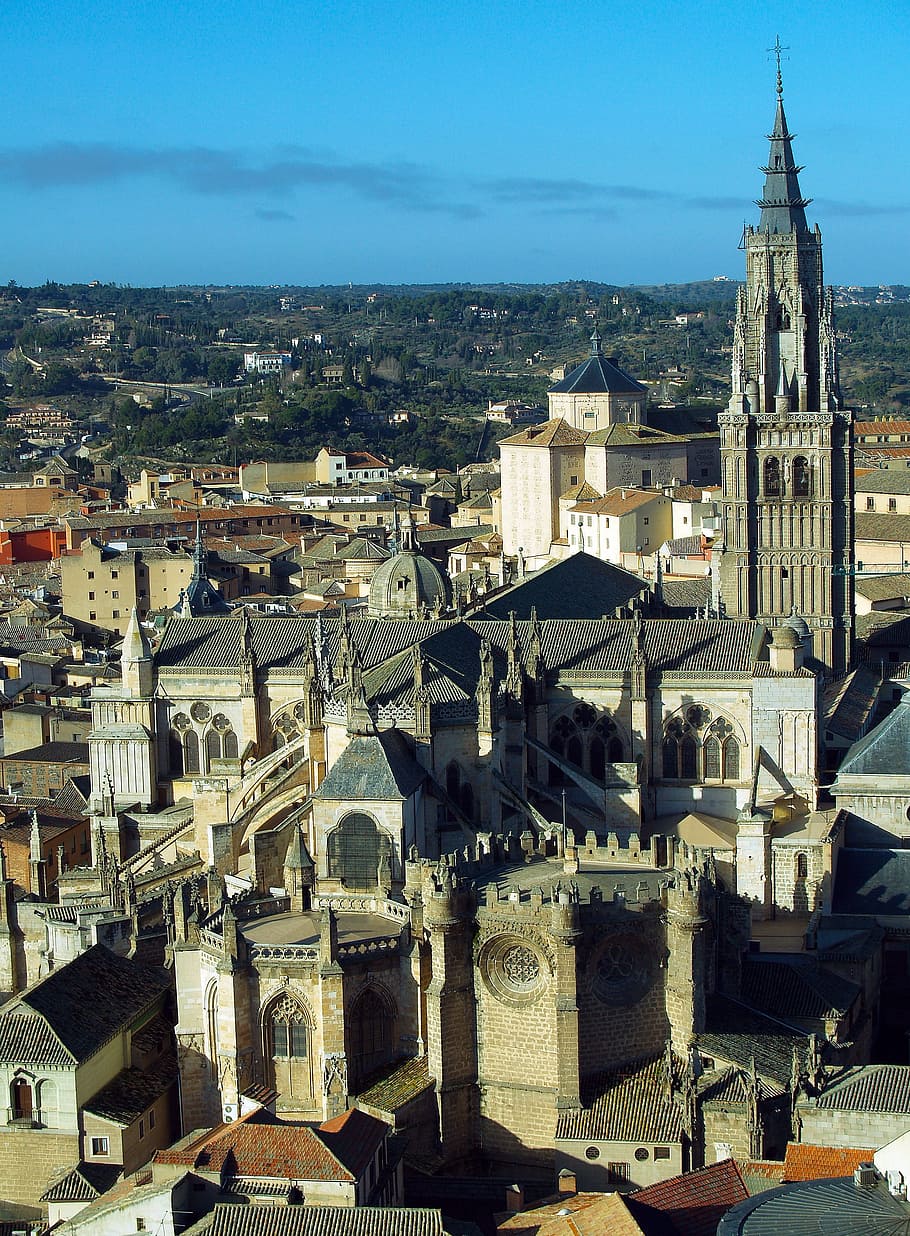 Toledo, Spain, Panoramic, City, toledo, spain, cathedral, monuments, architecture, gothic art, old town, tower