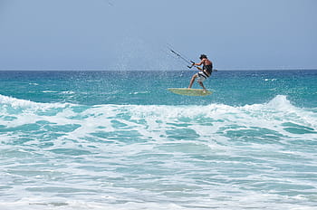 man on parasailing, man, holding, water, surfing, sea, people, sport, kitesurfing, ocean, waves