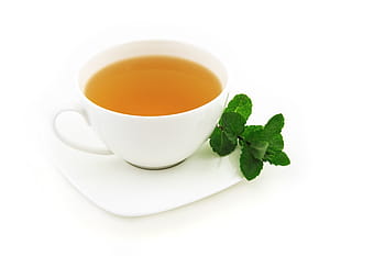 white, ceramic, coffee mug, filled, brown, liquid, cup, drink, fresh, green, herb