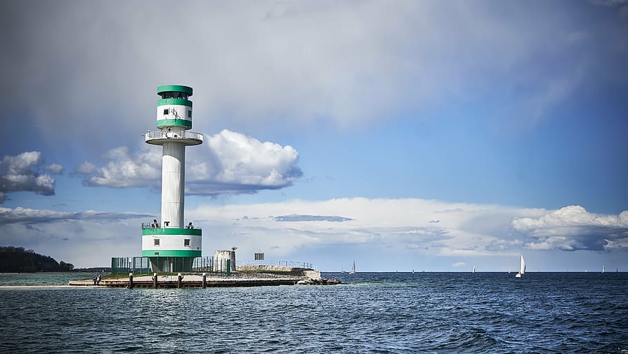 bílý, maják, tělo, voda, falkenstein, kiel, kieler firth, fjord, kanál, nok, přístav