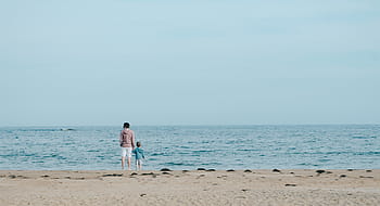 man, children, facing, body, water, sea, ocean, waves, nature, sand, coast