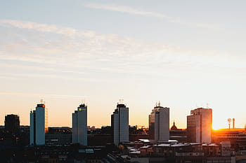 white buildings, architecture, building, infrastructure, sky, skyscraper, tower, city, urban, skyline, sunrise
