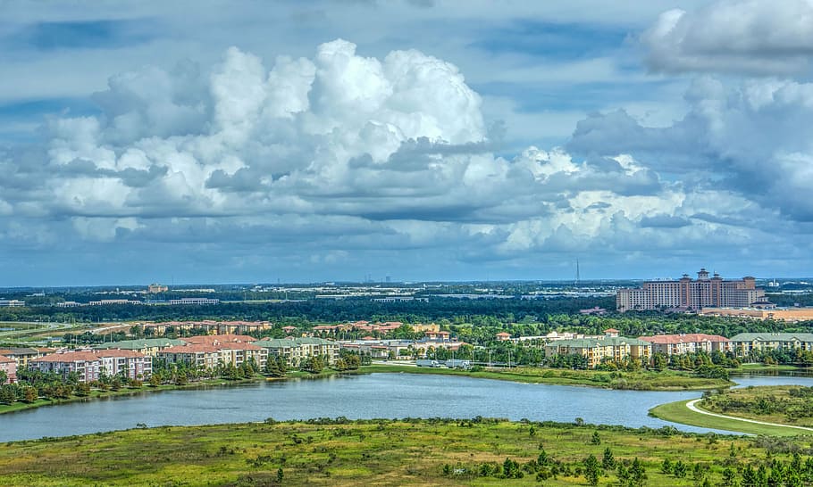 letecký, prohlížení fotografie, budov, orlando, Florida, krajina, hroudy, nebe, Příroda, architektura, město