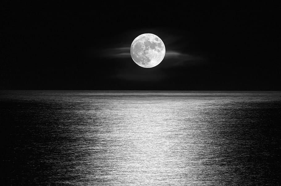 body, water, full, moon, nighttime, astronomy, sky, nature