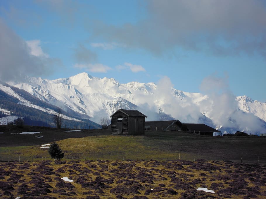vysoké tauern, hory, sníh, zimní, hora, vysokohorský, zasněžený, mraky, nebe, modrý