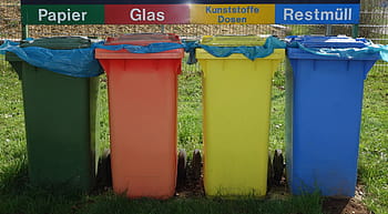 4、 分類された色のプラスチック、 整理された、 ゴミ箱、 廃棄物分別、 ミュルトンネン、 リサイクル、 ゴミ、 トンのプラスチック、 廃棄物、 青