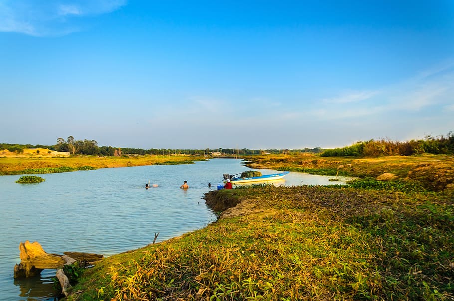 jezero, venkov, venku, pastviny, pěstování, zemědělství, voda, farma, Pozadí, cestovat, nebe