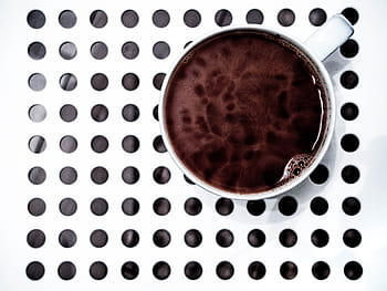 white, ceramic, mug, brown, liquid, cup, chocolate, coffee, circles, drink, black and white