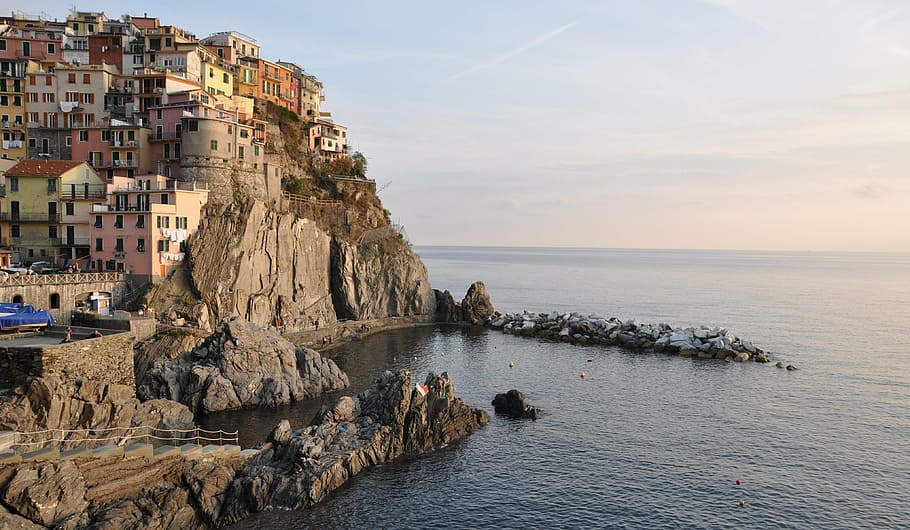 cinque terre, Itálie, ligurie, manarola, středomoří, pobřeží, moře, Dovolená, barvitý, italská riviéra, domovů