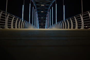architecture, bridge, structure, dark, night, horizon, steel, metal, fence
