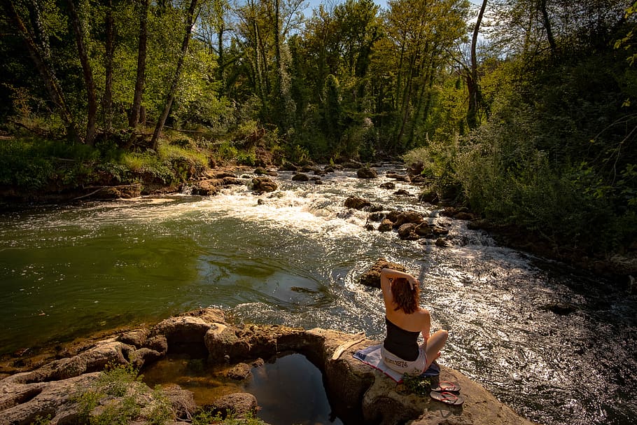 žena, řeka, Příroda, krajina, voda, dívka, osoba, jezero, letní, kapalný, Modelka