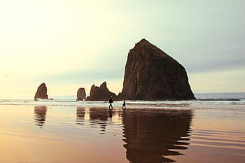 two, person, walking, body, water, sea, ocean, waves, nature, beach, shore coast
