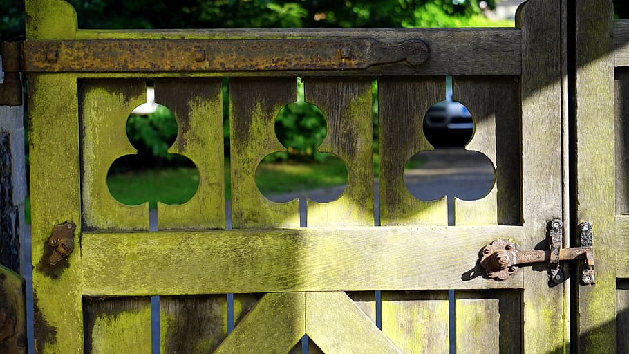 rusty, gate, old, closed, fence, entrance, latch, wooden, vintage, private, wood