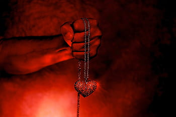 orang, memegang, merah, kalung liontin jantung, jantung, warna, latar belakang, iblis, api, gothic, kecantikan