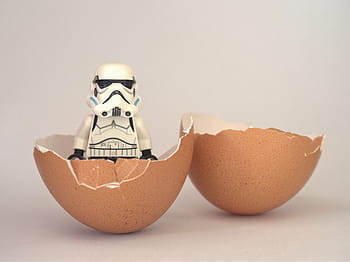 darth vader mini figure, brown, egg, stormtrooper, lego, hatch, hatched, begin, beginning, birth, start