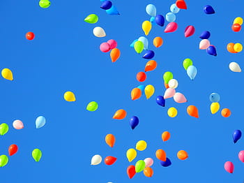 válogatott színű léggömbök, úszó, ég, ballon, party, karnevál, mozog, születésnap, esküvő, ünneplés, gyermek születésnapja